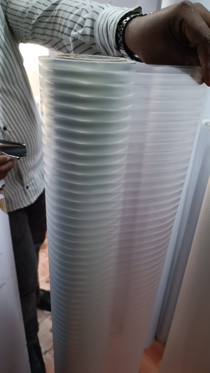 Close view of ribbed frosted film roll