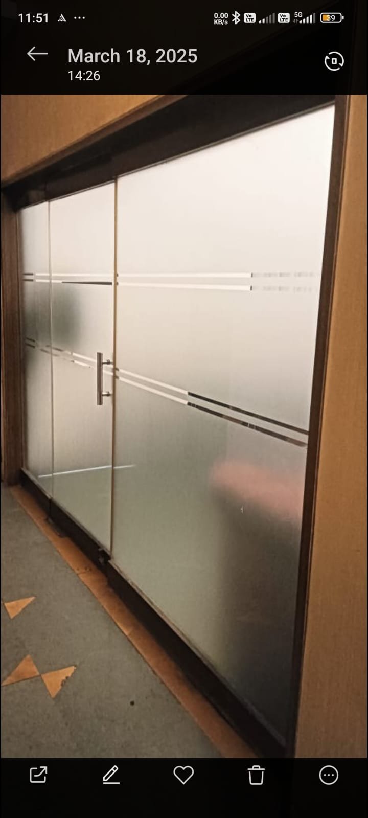 Frosted office glass partition with clean stripes