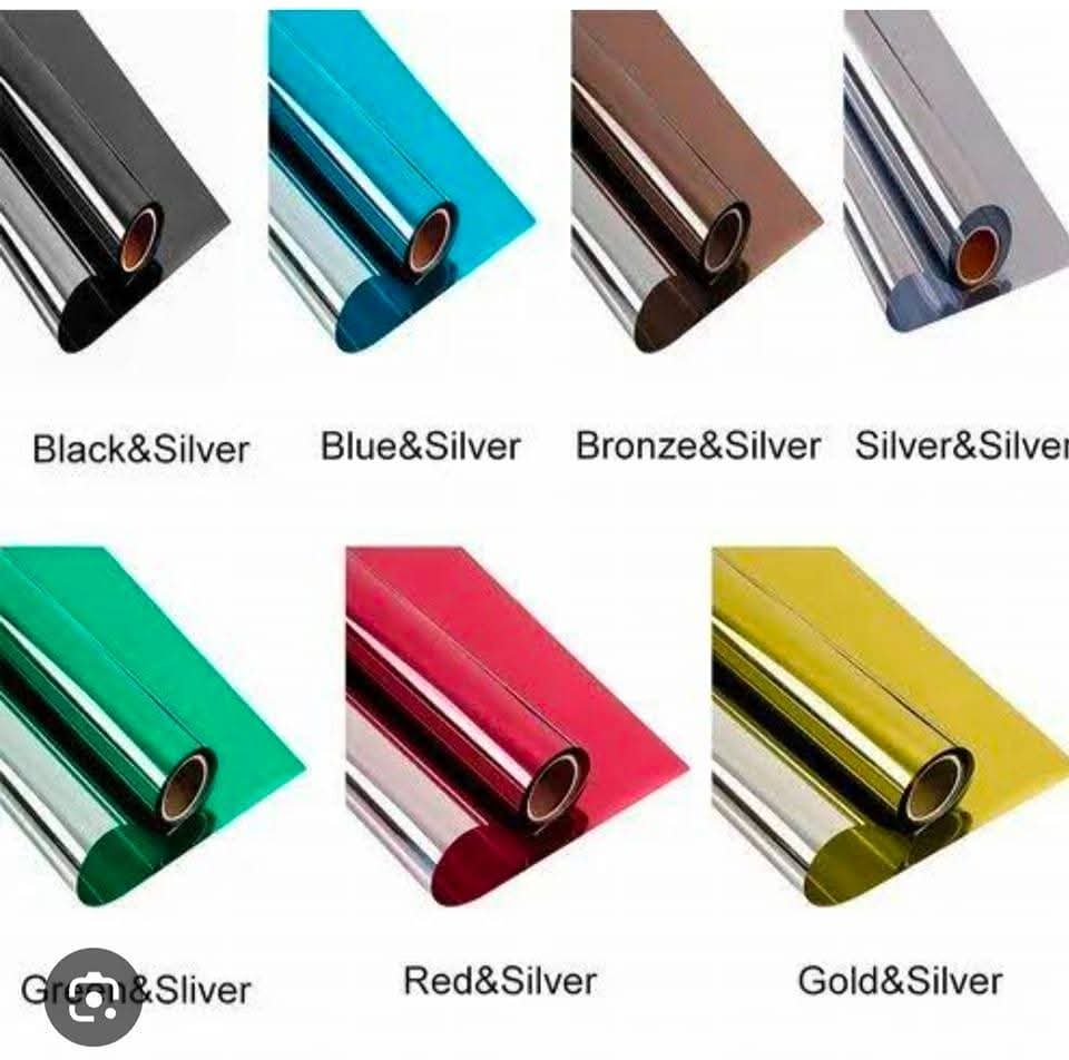 Sample sheet of multiple reflective glass film colors